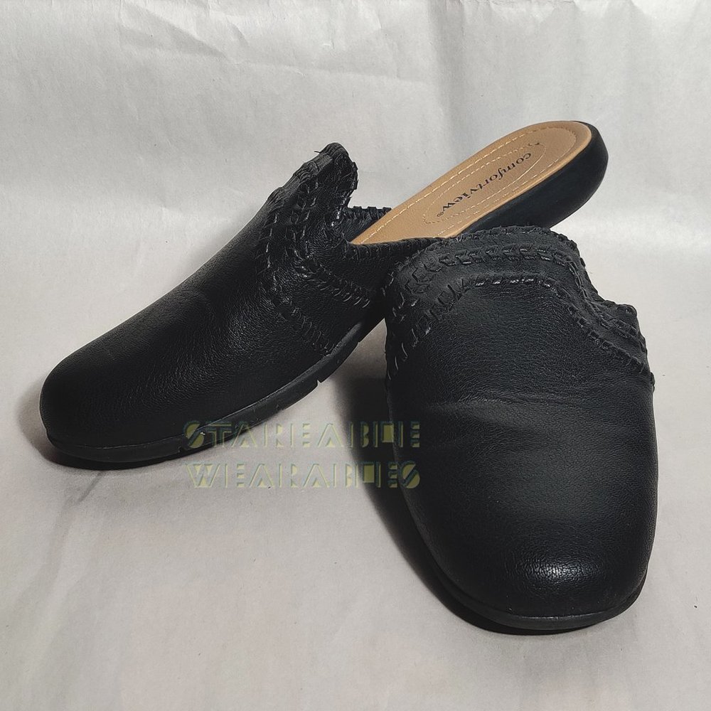 Comfortview Black Faux Leather Slide on Mule Shoes - Women's 8M